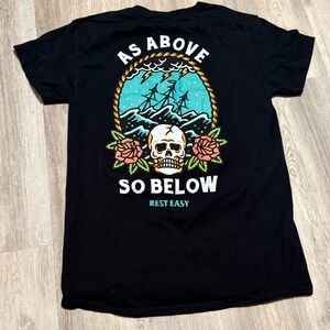 Rest Easy As Above So Below Skull Graphic Tee Mens Medium Black Cotton‎ T-Shirt